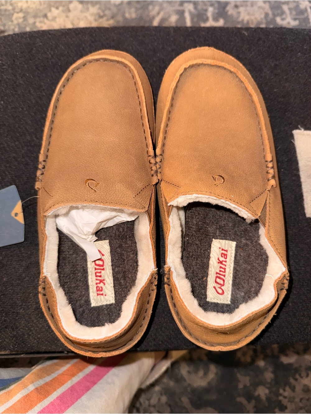 OluKai Men’s Tan Slip-On Moccasin Loafers